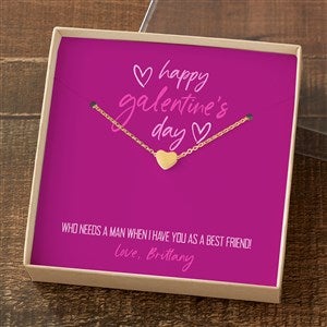 Galentines Day Gold Heart Necklace Personalized Message Card  - 44449-GH