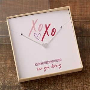 Galentines Day Silver Heart Necklace With Personalized Message Card - 44449-SH