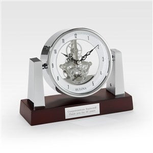 Engraved Bulova Largo Skeleton Milestone Clock - 44572