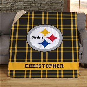 NFL Plaid Pattern Pittsburgh Steelers Personalized 60x80 Sherpa Blanket - 44604-SL