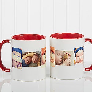 Personalized Photo Collage Coffee Mugs - 5 Pictures - Red Handle - 4463-R