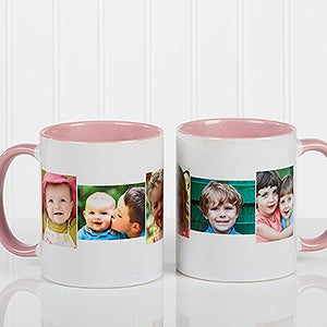 Personalized Photo Collage Coffee Mugs - 5 Pictures - Pink Handle - 4463-P