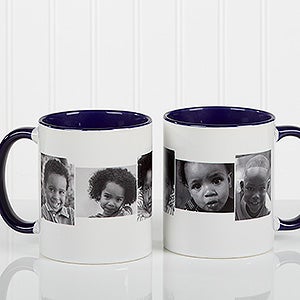 Personalized Photo Collage Coffee Mugs - 5 Pictures - Blue Handle - 4463-BL