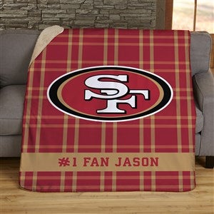NFL Plaid Pattern San Francisco 49ers Personalized 50x60 Sherpa Blanket - 44656-S