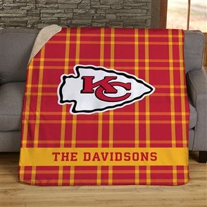 NFL Plaid Pattern Kansas City Chiefs Personalized 50x60 Sherpa Blanket - 44657-S
