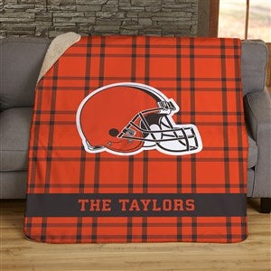 NFL Plaid Pattern Cleveland Browns Personalized 60x80 Sherpa Blanket - 44660-SL