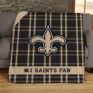 NFL Plaid Pattern New Orleans Saints Personalized 50x60 Sherpa Blanket - 44661-S