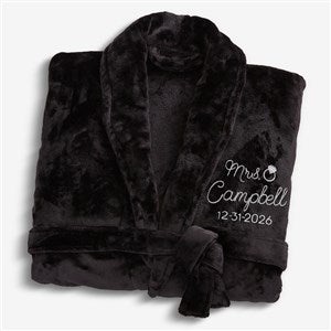 Bride Bling Wedding Embroidered Luxury Fleece Robe - Black - 44664-B