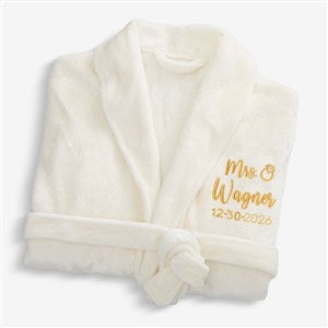Bride Bling Wedding Embroidered Luxury Fleece Robe - Ivory - 44664-I