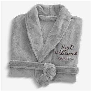 Bride Bling Wedding Embroidered Luxury Fleece Robe - Grey - 44664-G