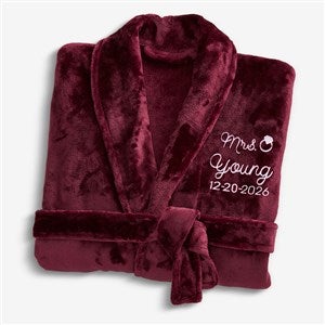 Bride Bling Wedding Embroidered Luxury Fleece Robe - Maroon - 44664-M