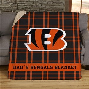 NFL Plaid Pattern Cincinnati Bengals Personalized 50x60 Sherpa Blanket - 44691-S