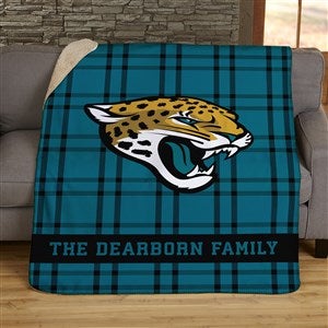 NFL Plaid Pattern Jacksonville Jaguars Personalized 60x80 Sherpa Blanket - 44698-SL