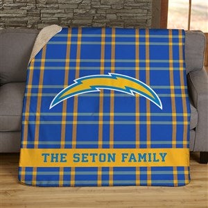 NFL Plaid Pattern Los Angeles Chargers Personalized 60x80 Sherpa Blanket - 44699-SL