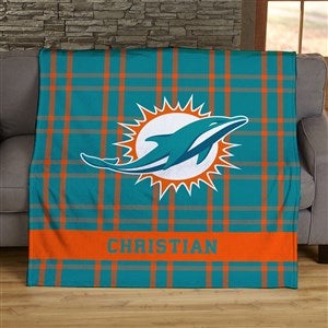 NFL Plaid Pattern Miami Dolphins Personalized 50x60 Plush Fleece Blanket - 44702-F