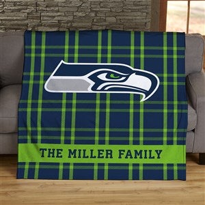 NFL Plaid Pattern Seattle Seahawks Personalized 50x60 Plush Fleece Blanket - 44704-F