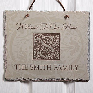 Floral Monogram Personalized Slate Plaque - 4490