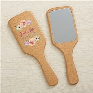 Floral Wreath Personalized Wooden Hand Mirror - 44954-M