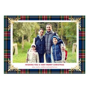 Blue Plaid Foil Christmas Photocard - 45014D