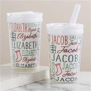 Holiday Repeating Name Personalized Toddler 8oz. Straw Sippy Cup - 45067