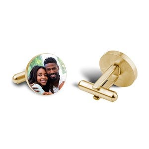 Personalized Round Photo Cufflinks - Gold Plated - 45396D-GP
