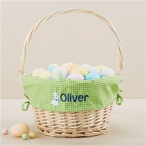 Bunny Name Embroidered Willow Easter Basket - Green Check - 45534-GC