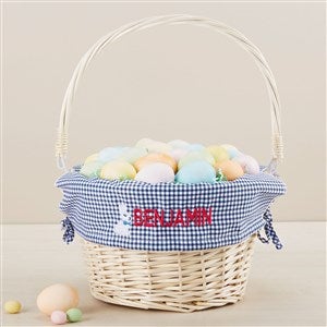 Bunny Name Embroidered Willow Easter Basket - Navy Check - 45534-N