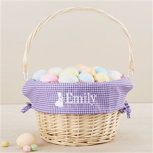 Bunny Name Embroidered Willow Easter Basket - Purple Check - 45534-PC