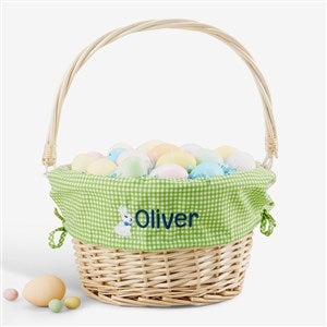 Bunny Name Embroidered Willow Easter Basket - Green Check - 45534-GC