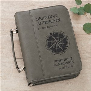 First Communion Compass Personalized Bible Cover-Charcoal - 45588-G