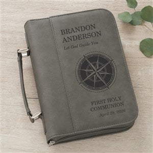 First Communion Compass Personalized Bible Cover-Charcoal - 45588-G