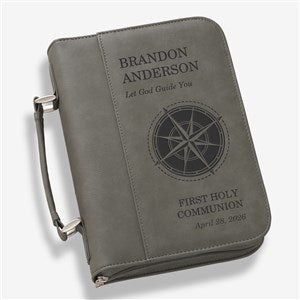 First Communion Compass Personalized Bible Cover-Charcoal - 45588-G