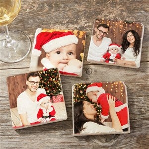Holiday Photo Personalized Tumbled Stone Coaster Set for Family - 45788