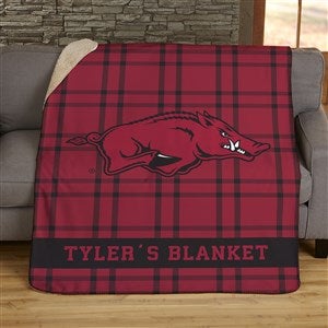 NCAA Plaid Arkansas Razorbacks Personalized 50x60 Sherpa Blanket - 45815-S