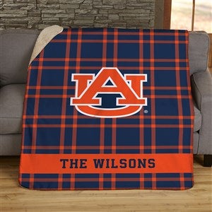 NCAA Plaid Auburn Tigers Personalized 50x60 Sherpa Blanket - 45816-S