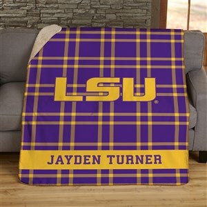 NCAA Plaid Louisiana State University Personalized 50x60 Sherpa Blanket - 45817-S