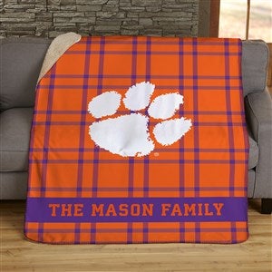 NCAA Plaid Clemson Tigers Personalized 50x60 Sherpa Blanket - 45818-S