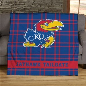 NCAA Plaid Kansas Jayhawks Personalized 50x60 Plush Fleece Blanket - 45822-F