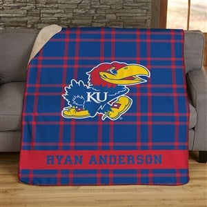 NCAA Plaid Kansas Jayhawks Personalized 50x60 Sherpa Blanket - 45822-S