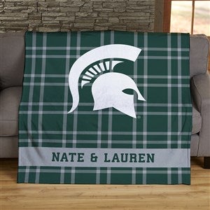 NCAA Plaid Michigan State Spartans Personalized 50x60 Plush Fleece Blanket - 45823-F