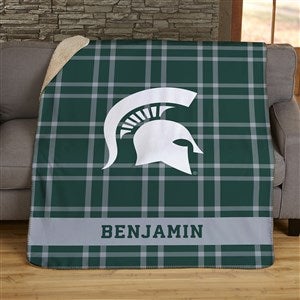 NCAA Plaid Michigan State Spartans Personalized 50x60 Sherpa Blanket - 45823-S