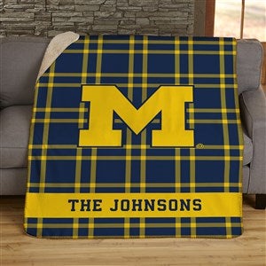 NCAA Plaid Michigan Wolverines Personalized 50x60 Sherpa Blanket - 45824-S