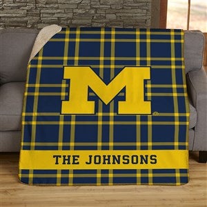 NCAA Plaid Michigan Wolverines Personalized 60x80 Sherpa Blanket - 45824-SL