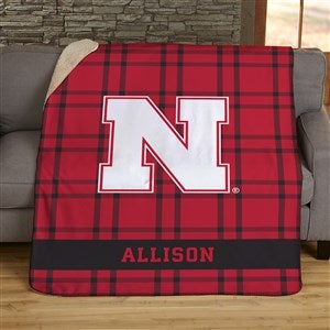 NCAA Plaid Nebraska Cornhuskers Personalized 50x60 Sherpa Blanket - 45825-S