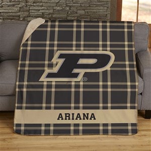 NCAA Plaid Purdue Boilermakers Personalized 50x60 Sherpa Blanket - 45828-S