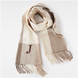 Embroidered Soft Patterned Fringe Scarf in Neutral Plaid - 45905-NPL