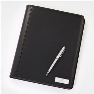 Engraved Black Vegan Leather Padfolio and Pen Set - 45920