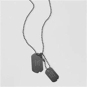 Stainless Steel Brushed Lasercut Black IP Plated CZ Dogtag Necklace