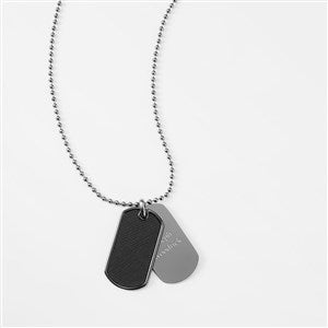Black Textured Engraved Dog Tag Necklace - Vertical - 45924-V