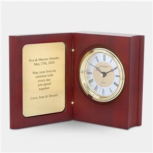 Engraved Mahogany-Finish Small Book Clock and Keepsake - 45929